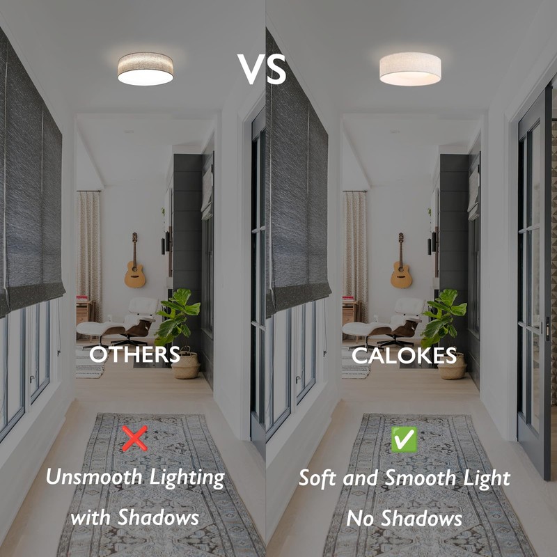 CALOKES 13" Fabric Flush Mount Ceiling Light, 24W 3000K LED