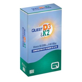 Quest - 60x Vitamin D3 & K2 Vegetarian Capsules. High Strength Vitamins Supplement for Bone Health, Arterial Support and Protection High Strength Vitamin D Immune System Support for Women & Mens