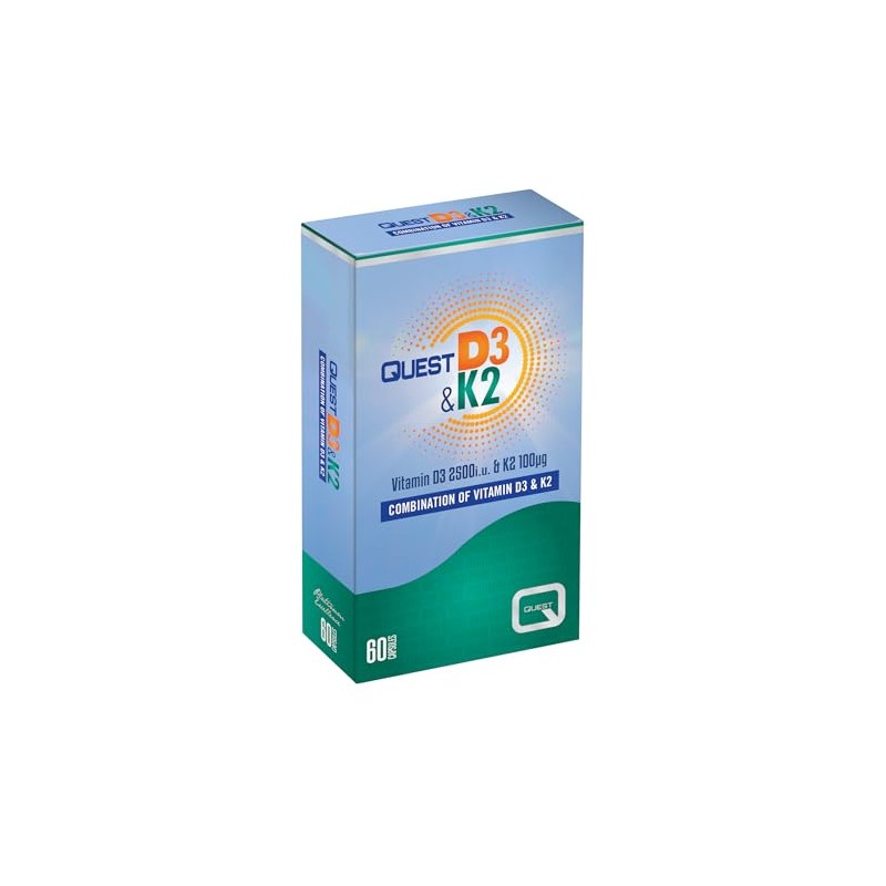 Quest - 60x Vitamin D3 & K2 Vegetarian Capsules. High