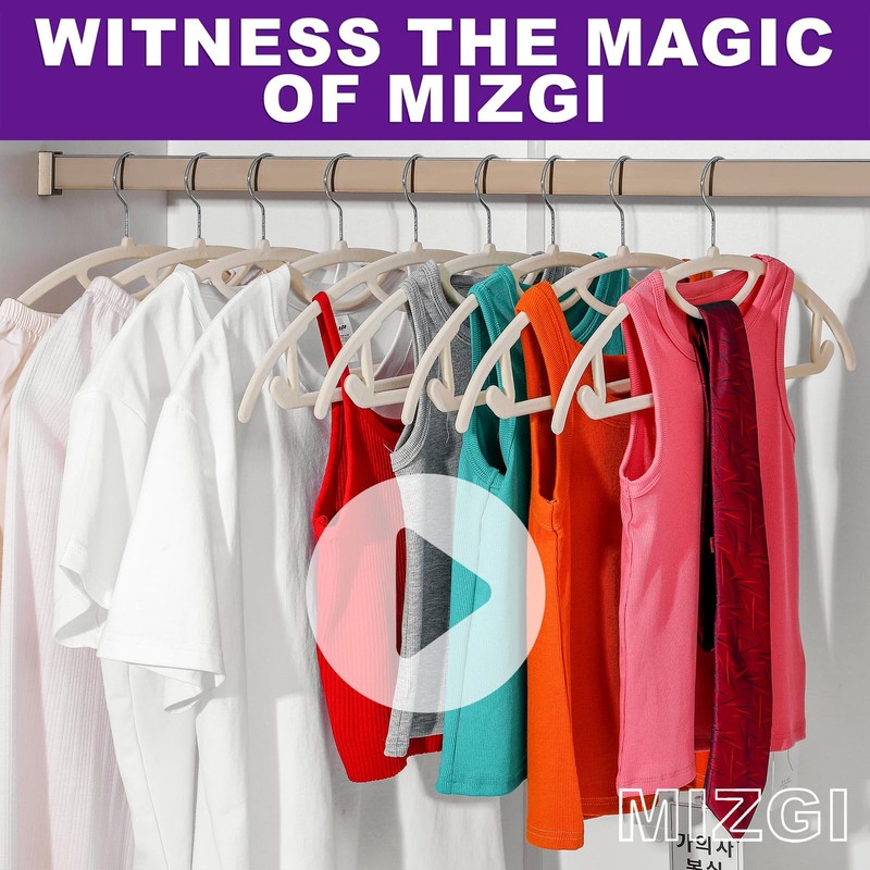 MIZGI Premium Velvet Hangers 50-Pack,No Shoulder Bump Hangers W/Tie Bar