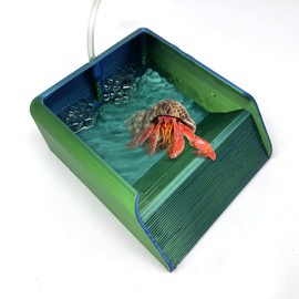 Hermit Crab Water Bowl with Climbing Ramp, Resin Reptile Feeding Water Dish Tank Accessories, Suitable for Hermit Crab Bearded Dragon Lizard Tortoise Frog Gecko - Blue
