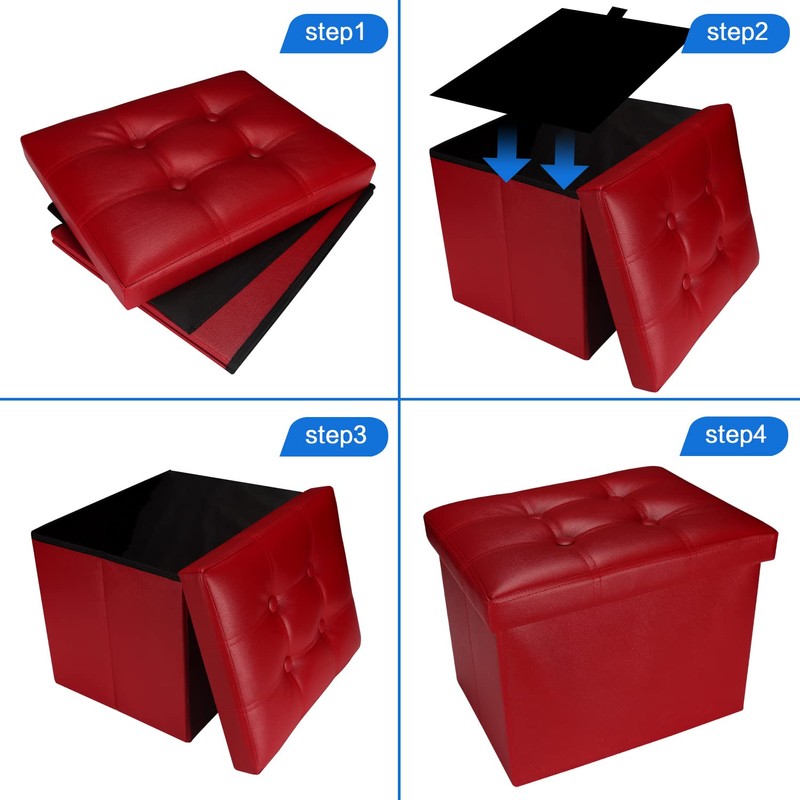 Bsketa Storage Ottoman, Folding Foot Stool with Thicker Foam Padded