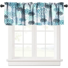 Fblifil Vintage Dahlia Window Valance Teal and Gray Blue Green Turquoise Mandala Floral Printed Rod Pocket Window Curtain Valance for Bedroom Kitchen Living Room Cafe 54x18inch