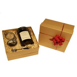 Wild Raspberry Tea Gift Set Green Loose Leaf Wrapped 100g in Caddy with Tea Strainer and Measuring Spoon by TeaCakes of Yorkshire