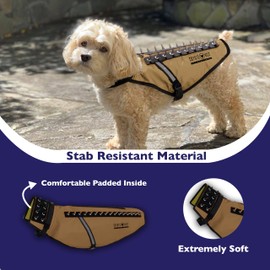 CoyoteVest Dog Harness Protection Vest, Reflective Dog Accessories with Spikes to Shield Your Pet from Raptor and Animal Attacks, Proudly Made in America (X-Small, Texas Tan)
