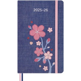 Moleskine Agenda 2025-2026 Sakura, 18-Month Weekly Planner, Hard Cover and Elastic Closure, Planner with Greeting Card and Themed Stickers, Large Size 13 x 21 cm