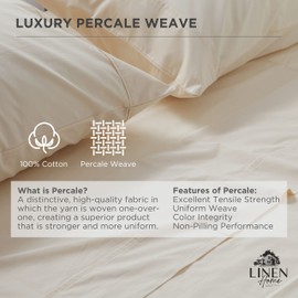 100% Cotton Percale Fitted Sheet Queen Size, Ivory, 1 Deep Pocket Fitted Sheet, Crisp and Cool Strong Bed Linen, 60"X80"+15"