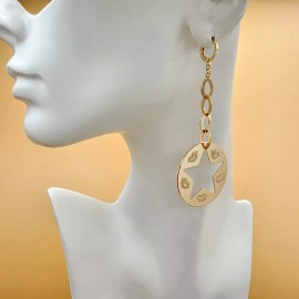 JEYFEL XOIA PREMIUM 18K Gold Plated Kiss Lips Star Oval Chain Long Earrings. Oro laminado