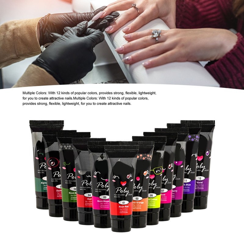 12 Pcs 15ml Nail Extension Gel Painless Odorless Safe UV