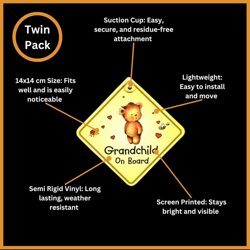Tek Automotive Grandchild on Board Sign – Twin Pack, High