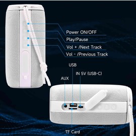 UrbanX Scorpio Series Bluetooth Speaker, IPX6 Waterproof Speakers HD Surround Sound with Punchy Bass, True Wireless Pairing, BT5.3, Portable Speaker for BLU J5L - White