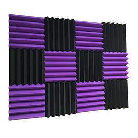 12 Pack Wedge BLUE/Black Acoustic Soundproofing Studio Foam Tiles 2"x12"x12" (black/purple)
