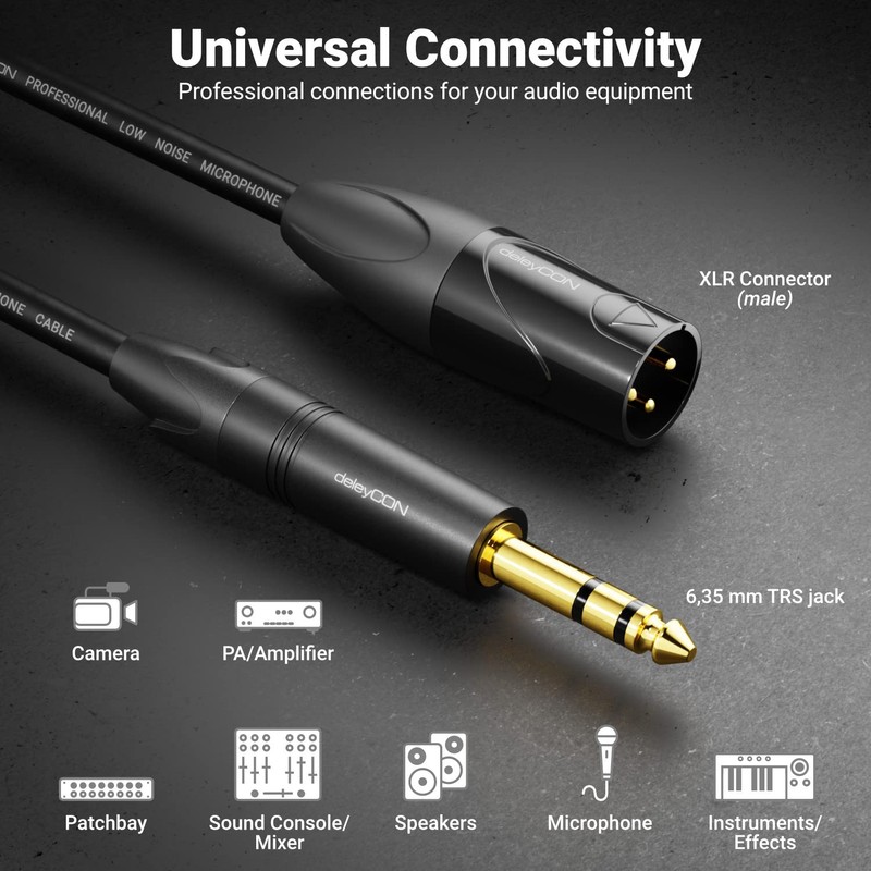 deleyCON 3.0 m XLR to 6.35 mm Jack Stereo Microphone
