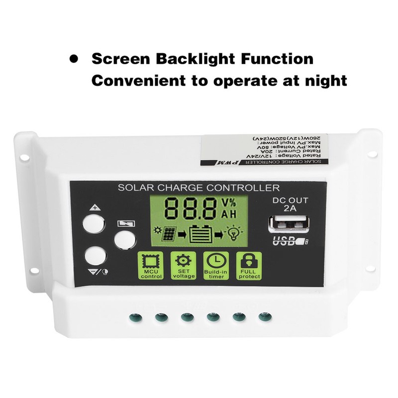 PWM Intelligent Solar Charge Controller Regulator LCD Display USB Output