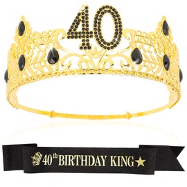 Hapdoo 40th Birthday Decorations for Men, 40th Birthday Gifts for Him 40th Birthday Party Decorations Men Set - 40th Birthday King Crown and Sash, Happy 40th Birthday Party Favors Mens