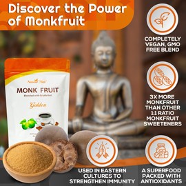 Monk Fruit Zero Calorie Sweetener (2x Sugar Sweet, Golden), 16 oz - Granular Powder Blended with Erythritol - Sweet Natural Alternative to Xylitol and Stevia - Sugar Replacement for Keto, Paleo, Low GI (Pack of 3)