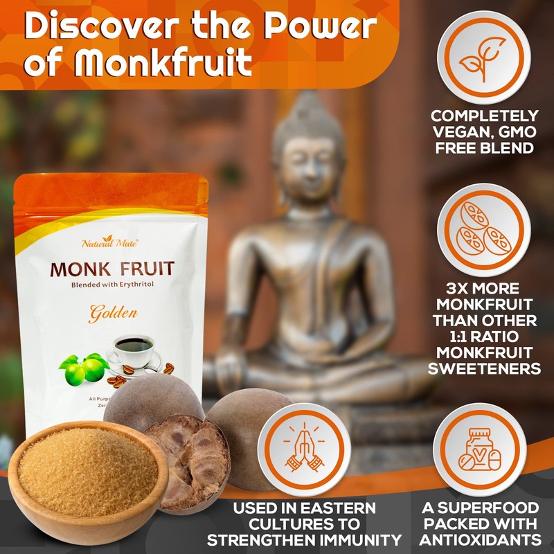 Monk Fruit Zero Calorie Sweetener (2x Sugar Sweet, Golden), 16
