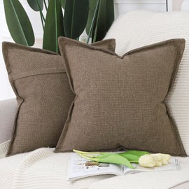 Madizz Set of 2 Linen Cushion Covers with Wide Edge, Soft Decorative Cushion Covers for Sofa, Bedroom, Brown, 40 x 40 cm, Square