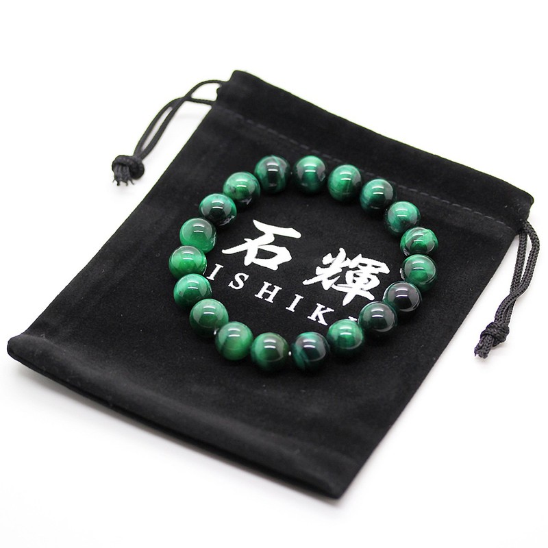 [Shikui] Green Tiger Eye, 0.3 inch (8 mm) Mala Bracelet,
