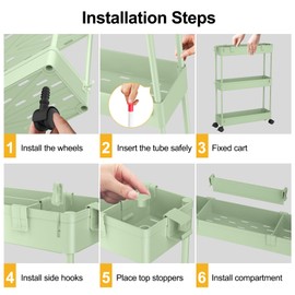 SPACELEAD Slim Storage Cart,3 Tier Bathroom Rolling Utility Cart Storage Organizer Slide Out Cart, Mobile Shelving Unit Organizer Trolley for Office Bathroom Kitchen Laundry Room Narrow Places, Green