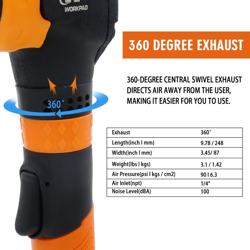 1/2 inch Air Angle Impact Wrench,WORKPAD 370 FT-LB 9.78cm Long