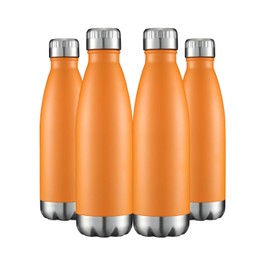 Water Bottles 4 Packs in Bulk Stainless Steel 17oz, Insulated Double Wall Vacuum Sports Fitness Hot Cold Reusable Beach Thermoses, Cola Shape Travel Metal Thermal Flask Sweat Proof Gifts Bike Orange