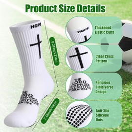 Skicuff 12 Pairs Cross Soccer Socks Christian Faith Socks Anti-Slip Sports Grips Stocking with Bible Verse for Men Women Football Running Match Gifting