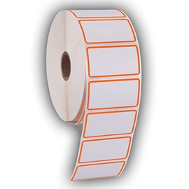 2.25" X 1.25" Direct Thermal Perforated Stickers Labels for Barcodes, Address, Consignment - Compatible with Zebra, Rollo, Godex and More (Orange Border, 6 Rolls)