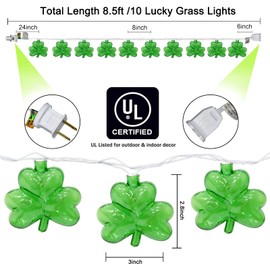 SUNSGNE Shamrock String Lights St. Patrick's Day Lights, 8.5Ft Outdoor Patio String Light with 10 Green Shamrock, Plug in Fairy Lucky Clover String Lights for Home Garden Irish Party Decoration