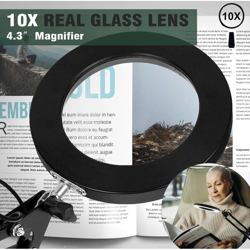 Magnifying Glass with Light and Stand, 10X Magnifying Lamp, 2-in-1