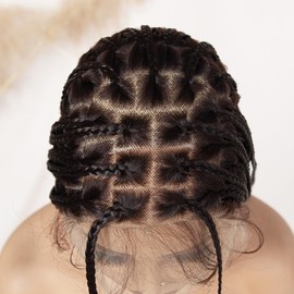 FABÉLLE 32 Inch Brown Knotless Box Braid Wigs Transparent Single Full Lace Wigs for Black Women Long Synthetic Braided Wig with Baby Hair #4 Brown Color