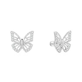 Lulii Butterfly Earrings Silver Butterfly Stud Earrings Sterling Silver Plated CZ Earrings for Women