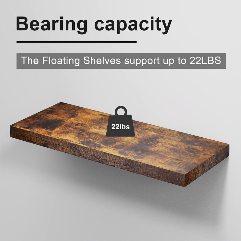 INHABIT UNION Rustic Brown Floating Shelves for Wall，24in Wall Mounted