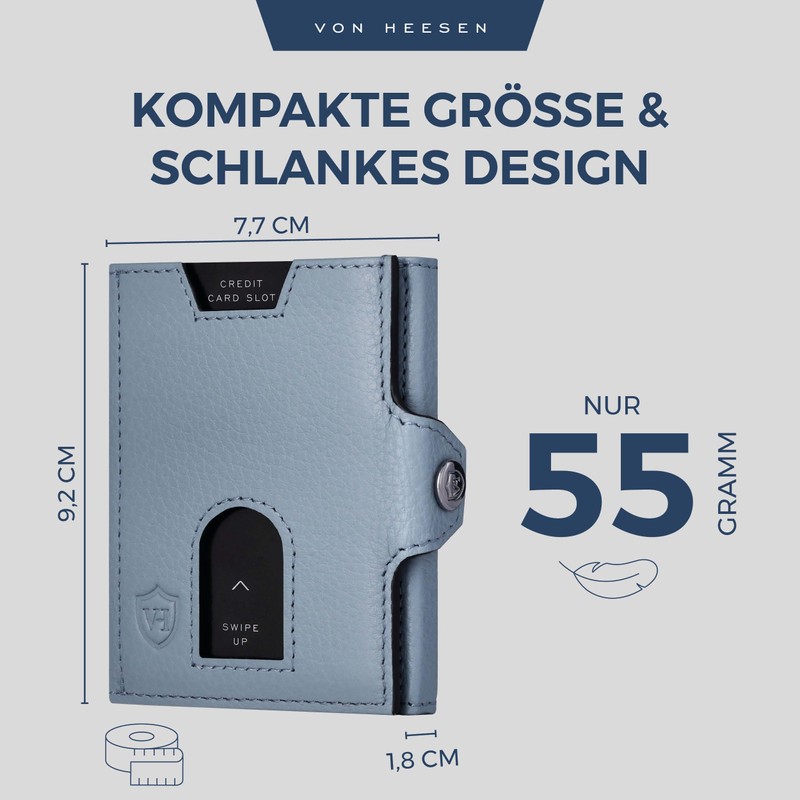 VON HEESEN Slim Wallet with RFID Protection, for Men and