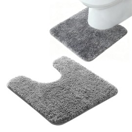 HUIKKJP Nordic Style U-Shaped Toilet Mat, Gray, Approx. 19.7 x 15.7 inches (50 x 40 cm), Absorbent, Quick Drying, Anti-Slip, Washable, Soft, Household Bathroom Mat