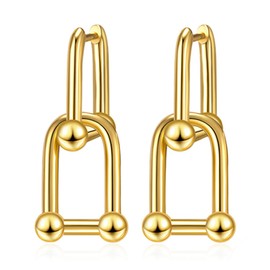 BG&WLing 18K Gold Plated Link Earrings for Women, Paperclip Link Chain Earrings Double Hoop Dangle Earrings Trendy Jewelry Gift for Her (Gold)