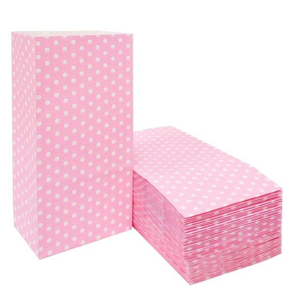 ADIDO EVA Polka Dot Paper Bags Pink Paper Goodie Bags for Party (25 PCS Mini 3.5 x 2.3 x 7 in)