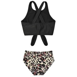 Mirawise Girls Swimsuit Two Piece Tankini Bikini 6X 7 Age Year Old Bathing Crop Suits Black Leopard