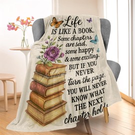 Wanoryer Inspirational Book Blanket, Comfy & Warm Flannel Books with Flowers Throw Blanket for Couch, Gifts for Women Adults Readers, Soft Fuzzy Lightweight Travel Bed Blankets for Decor 50"×60"