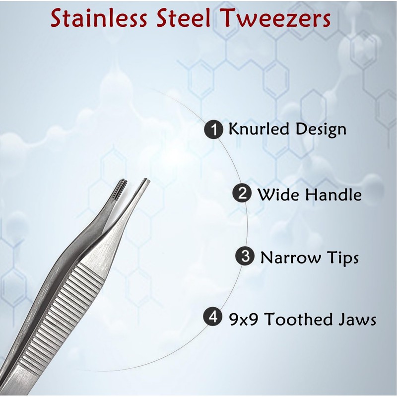 Stainless Steel Adson Forceps Lab Tweezers 9x9 Teeth with Wide