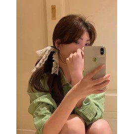 TUCEWP Lace Hair Bows for Women Girls White Ribbon Bow Scrunchies for Long Thick Curly Hair Ultra Soft Satin Scrunchy Hair Ties Cute Elastic Hair Bands Bowknot Ponytail Holders Cute Hair Accessories