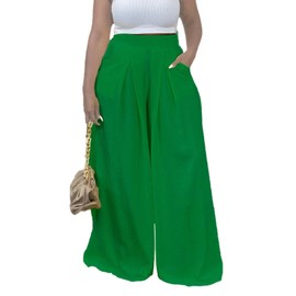 Miiyana Green Flowy Pants for Women High Waist Palazzo Long Pants Stretchy Loose Fit Trousers with Pocket L