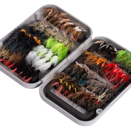 Bassdash Fishing Fly Set with Waterproof Case 64pcs Fly Fishing Fly Fishing Litter Stream Tenkara Trout Fishing