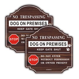 AVCMOTO 2 Pack No Trespassing Dog On Premises Keep Gate Shut Do Not Enter Sign, 10 x 10 inche Aluminum Metal Warning Signs, Rust-Free Fade Resistance, UV Protected, Easy Mounting