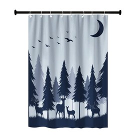 RV Shower Curtains Forest Deer Shower Curtain Elk in The Forest Outdoor Hunting RV Bathroom Shower Curtain Set 47WX64H Inches (Blue)
