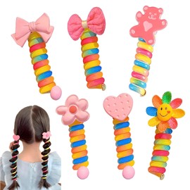 LxcshLjx 6Pcs Colorful Telephone Wire Hair Bands for Girls, Braided Phone Cord Hair Bands, Multicolor Braided Stretchy Spiral Hair Ties, Phone Line Hair Coils, Cute Ponytail Holder Hair Accessories
