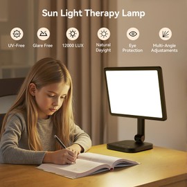 RICIAL Sun Lamp, 12000 Lux UV-Free Light Therapy Lamp with 5 Adjustable Brightness Levels/6 Timer/Remote Control,180° Free Rotable Heavy Base Smart Plug for Home Office