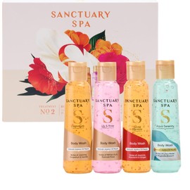 Sanctuary Spa Discovery Body Wash Fragrance Gift Set for Women, 4 x 75ml Body Wash Collection with Signature, Spiced Signature, Lily & Rose & Aqua Serenity Scents