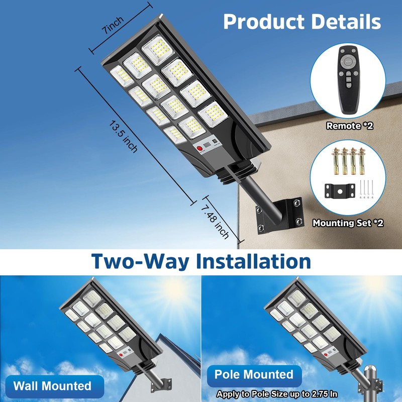 Solar Street Lights Outdoor Waterproof, 20000LM 6500K LED Motion Sensor
