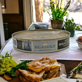 Riga Gold Smoked Brisling Sardines in Olive Oil 4.23 Clear Top ounces (120g) (Pack 6)